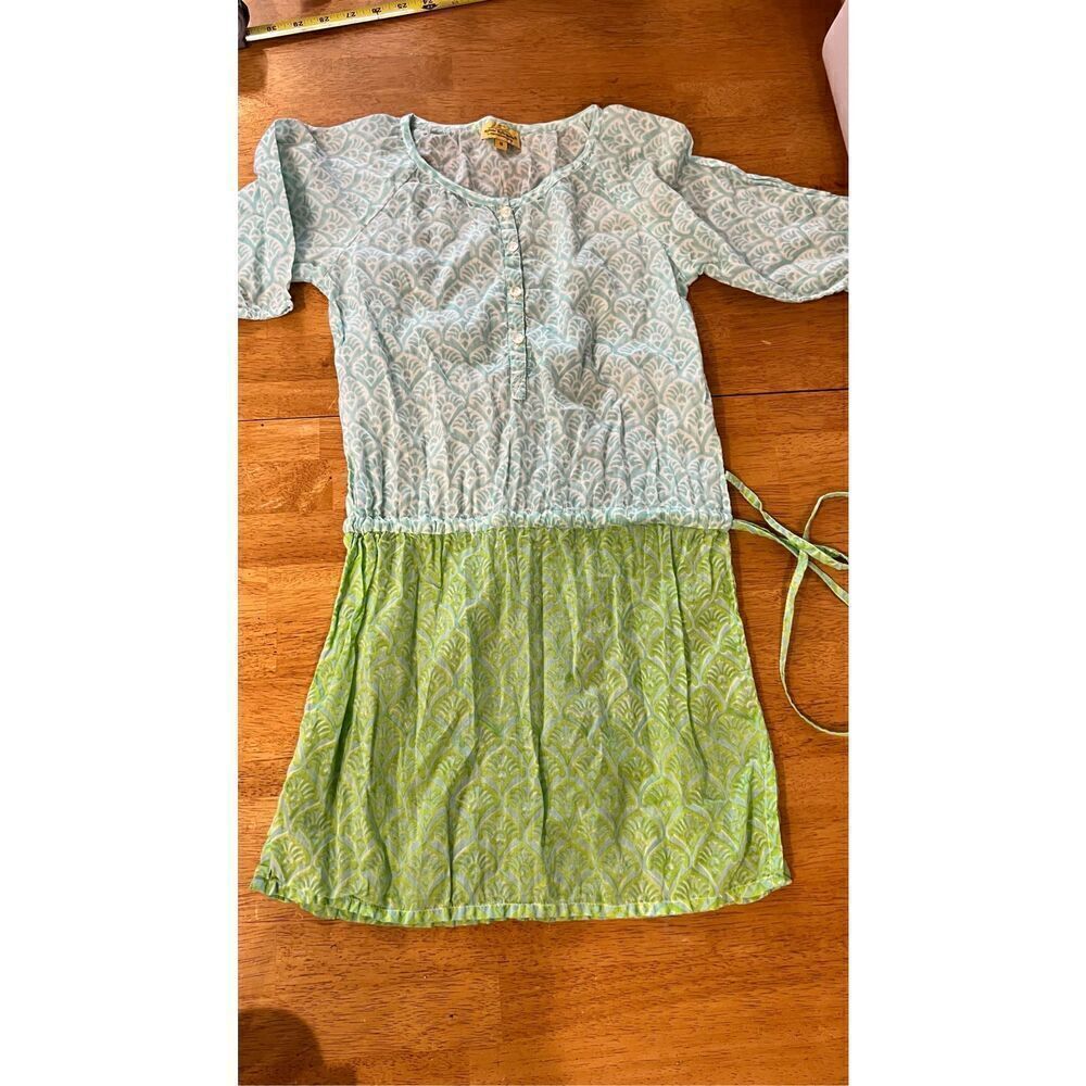 Roller Rabbit Green White Draw String Dress Kids Size 8